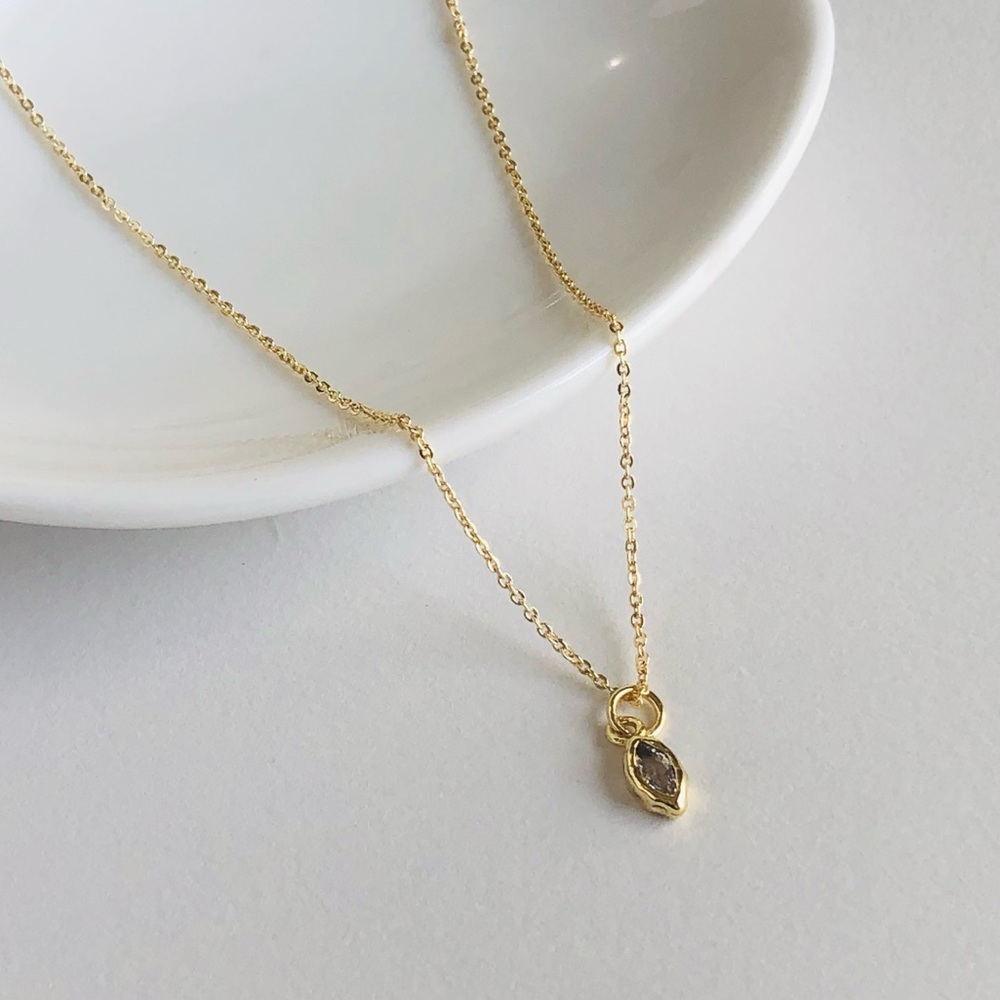 14K Gold Plated Oval Cut Crystal Dainty Layering Necklace - April Birthstone